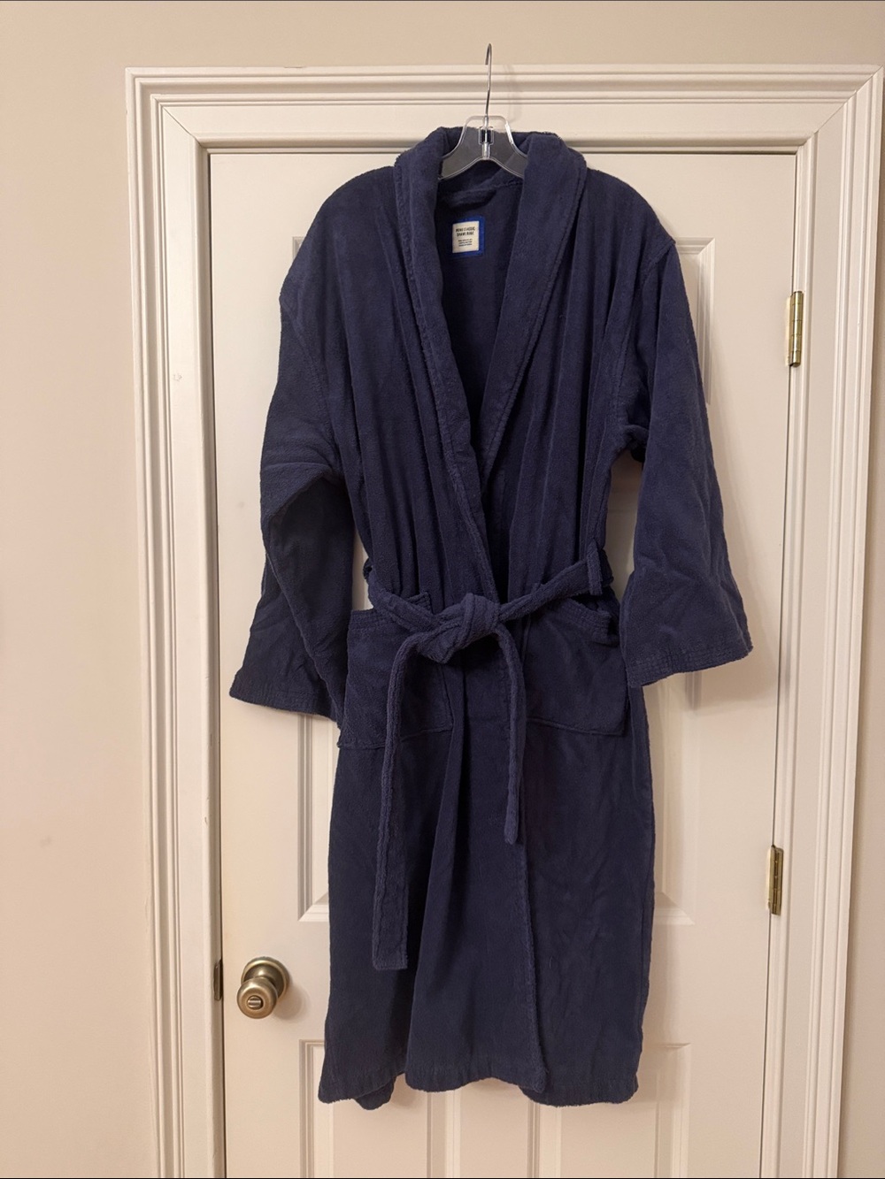 Men's Navy Terry Bathrobe with Shawl Collar and Belt